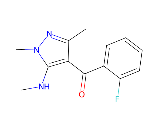 1,3-二甲基-5-(甲氨基)-4-吡唑基邻氟苯酮 structure